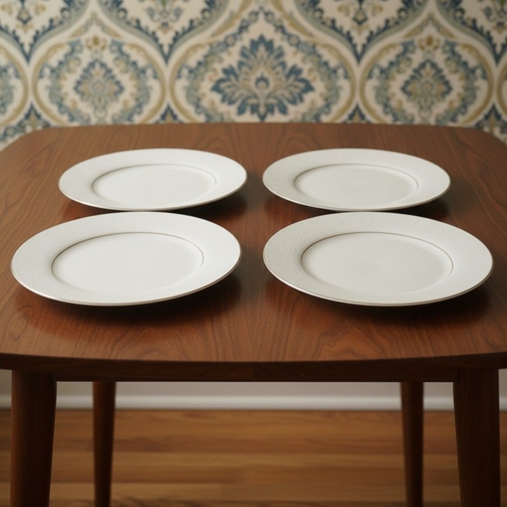 Crown Victoria "Lovelace" Bread & Butter Plates, Set of 4, Platinum Trim China